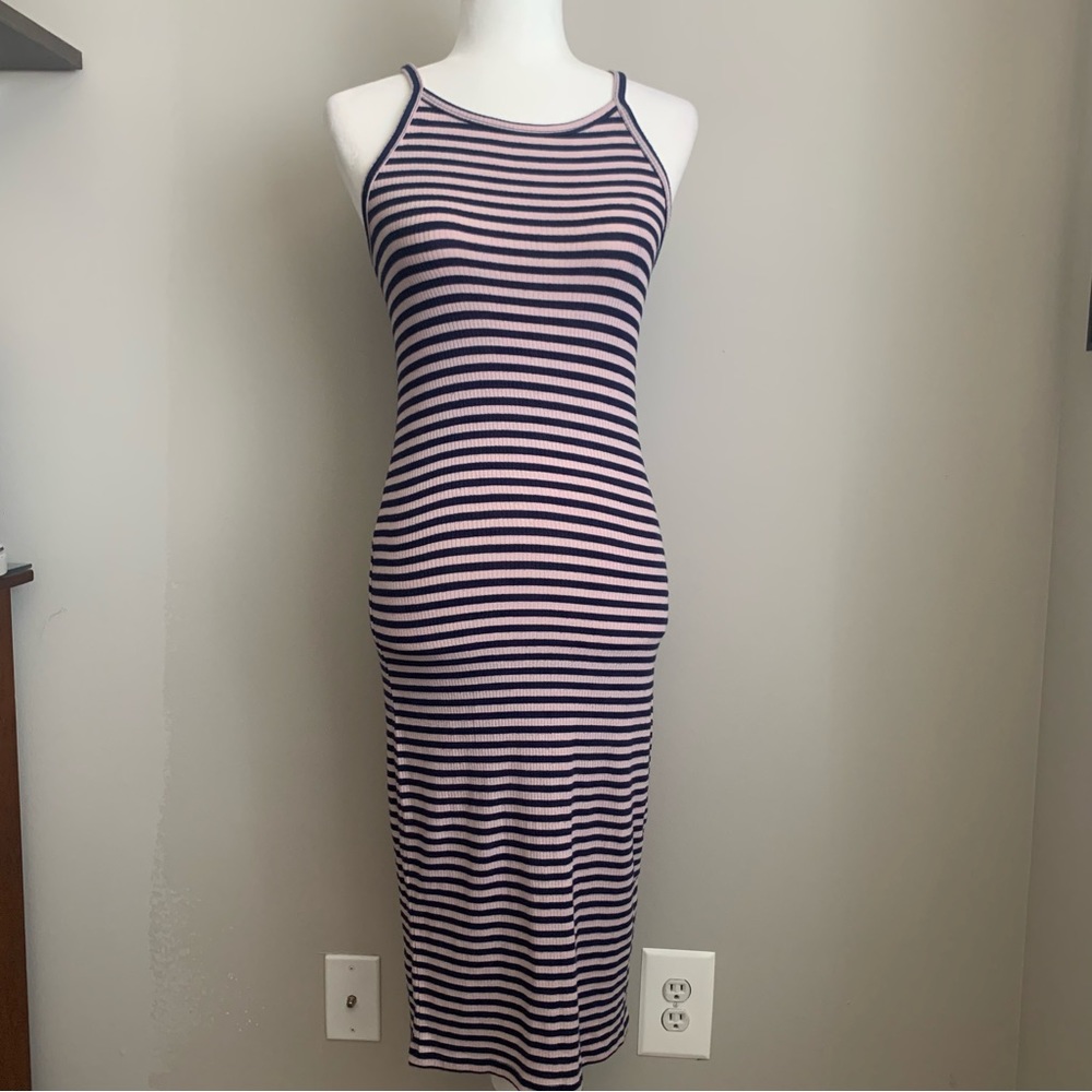 Ambiance Navy & Off-White Midi Bodycon Dress